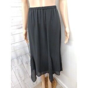 Studio One Black Chiffon Layered Skirt Asymmetric Beaded Size 20W